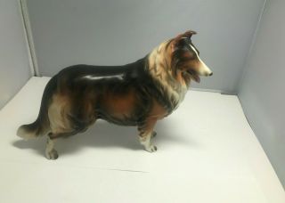 Vtg Collie Dog Figurine Standing Tri - Color High Gloss Ceramic Porcelain Japan