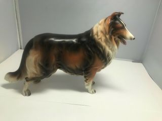 Vtg Collie Dog Figurine Standing Tri - Color High Gloss Ceramic Porcelain Japan 2
