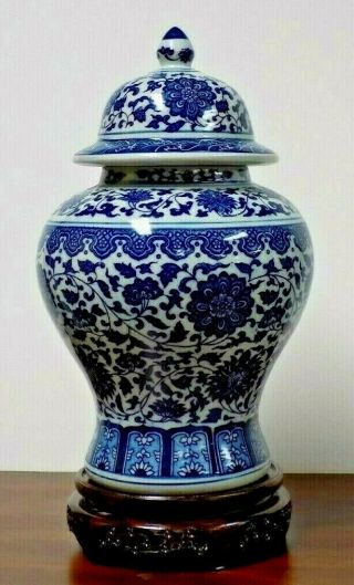 14 " Blue & White Chinese Porcelain Temple/ginger Jar/vase Asian Oriental