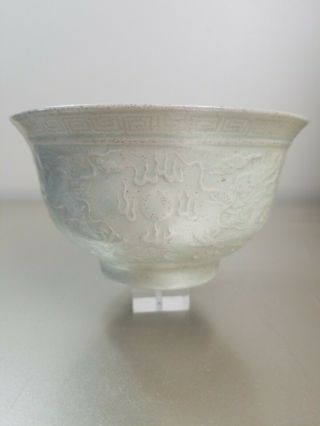 Antique Chinese Late Qing Dynasty Celadon Dragon Bowl