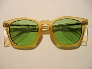 Vtg Ao Gold Poly Frame Safety Sun Glasses W/side Shields - Sz 48