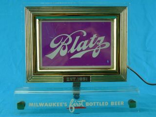 Vintage (1950 ' s) BLATZ BEER Lighted SIGN - Plastic & Brass; Bar Decor 2
