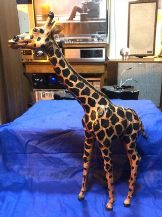 Vintage Leather Wrapped Giraffe Large Statue Decor Figure 18” Tall