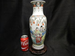 Large Chinese Republic Period Famille Rose Porcelain Vase With Stand