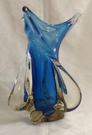Vintage Blue Swirl Twist Chalet Signed Vase Hand Blown Canada Art Deco Style