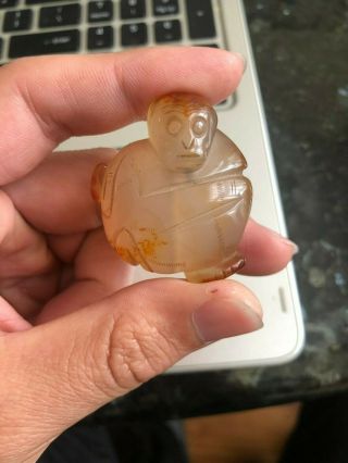 Antique Chinese Hand Cared Agate Monkey Pendant