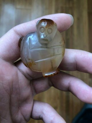 Antique Chinese Hand Cared Agate Monkey Pendant 3