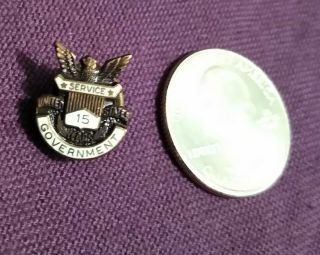 Vintage Us Government 15 Years Service Screw Back Tack Pin
