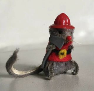 Vtg Fur Toys Firefighter Mouse W Germany Rare Fireman Rescue Helmet Axe