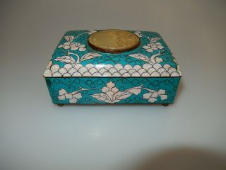 Chinese Cloisonne Box with Carved Jade Insert Marked China 2