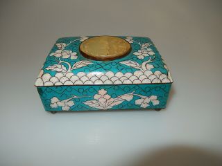 Chinese Cloisonne Box with Carved Jade Insert Marked China 3
