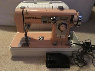 Vintage Atlas Deluxe Precision Pink Peach Sewing Machine Japan Made & Case
