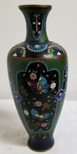 Antique Japanese Chinese Cloisonne Enamel Vase Floral Butterflies Brass Bronze