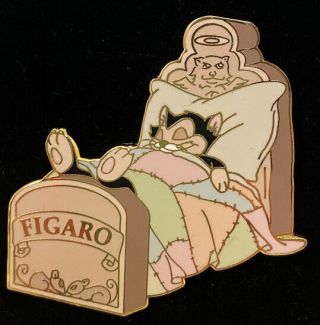 Disney Le Figaro Cat From Pinocchio Sleeping In His Bed Pin With Card