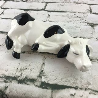 Sleeping Cow Glass Porcelain Figure Shelf Sitter Laying Farm Animal Decor