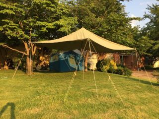 Vtg Hettrick Mfg 50’s Heavy Canvas Dining Canopy Shade Tent 12’ X 12’ X 8’ Tall