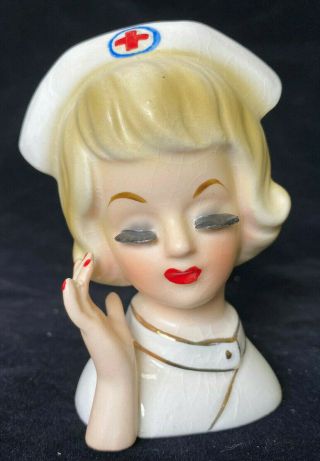 Woman Lady Head Vase Vintage Nurse Miniature Enesco Authentic White Uniform Mini