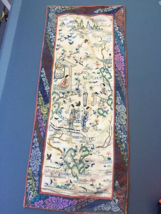 Antique Ching Dynasty Silk Embroidery Sleeve Bands 21.  5 Inches Long