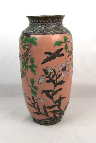 Large Antique Japanese Meiji Cloisonne Vase Birds And Flowers