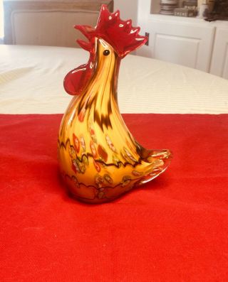 Hand Blown Murano style Glass Rooster millefiori chicken 2