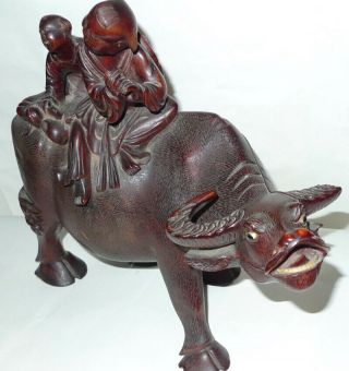 19th/20th Century Chinese Signed Carved Wood Water Buffalo with Riders 3