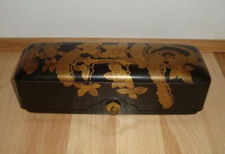 Very Fine Antique Japanese Wood Lacquer & Gilt Letter Box 9.  5 " Long Meji