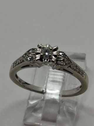 10k White Gold.  15tcw Natural Diamonds Engagement Wedding Ring Vintage Size 6.  75