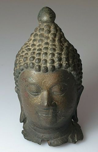 A Wonderful 14th Century Bronze Head Of Buddha.  Kingdom Of Sukothai