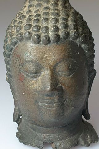 A Wonderful 14th Century Bronze Head Of Buddha.  Kingdom Of Sukothai 2