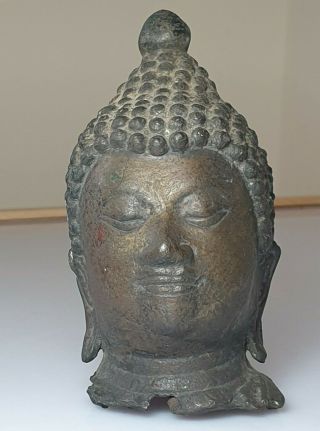 A Wonderful 14th Century Bronze Head Of Buddha.  Kingdom Of Sukothai 3