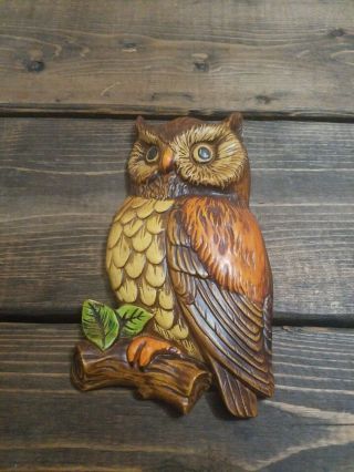 Vintage Owl Wall Hanging Art Plaque Ceramic Hand Painted Made In Japan