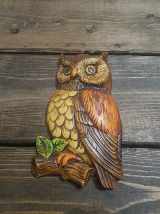 Vintage Owl Wall Hanging Art Plaque Ceramic Hand Painted Made in Japan 2