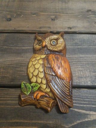 Vintage Owl Wall Hanging Art Plaque Ceramic Hand Painted Made in Japan 3