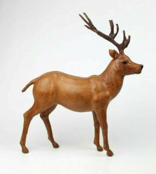 Vintage Leather Wrapped Reindeer Deer Buck Statue Figurine 14 Inches Tall