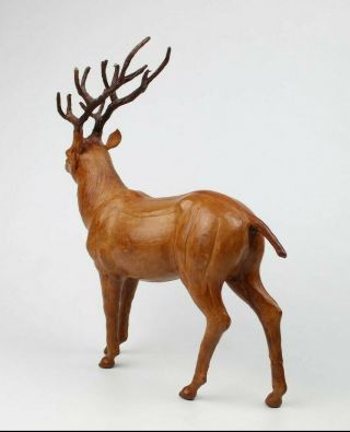 Vintage Leather Wrapped Reindeer Deer Buck Statue Figurine 14 Inches Tall 2