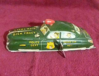 Vintage 1949 Marx Dick Tracy Squad Car No.  1 Tin Litho Wind Up Toy Battery