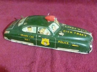Vintage 1949 Marx DICK TRACY Squad Car No.  1 Tin Litho Wind Up Toy Battery 3
