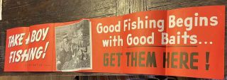 Vintage 34 " Paw Paw Bait Co.  Fishing Lures Paper Advertising Banner