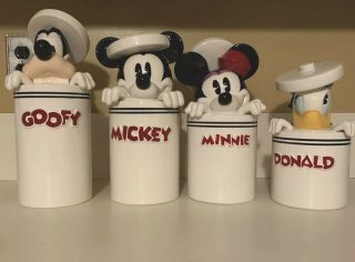 Rare Disney Mickey Mouse And Friends Peek - A - Boo Complete 4 Canister Set: