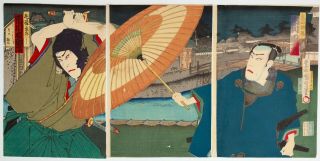 Kunichika Toyohara,  Kabuki,  Meiji,  Japanese Woodblock Print,  Ukiyo - E