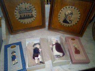 Vintage Wooden Matted Framed Mount Vernon Puff Pictures& Matching Ornaments