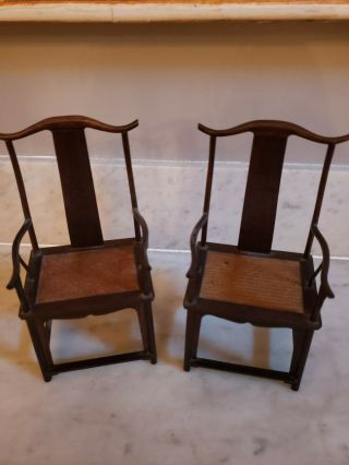 Chinese Hand - Made Miniature Chairs (pair) - - Zitan Wood With Rattan Seats