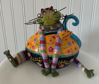 " Catitudes " Joyce Shelton Cat With Fish Colorful Ceramic " In Cat - Nito " Figurine
