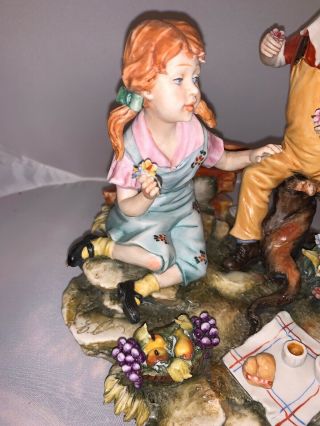 VINTAGE 1950’s Large CAPODIMONTE SIGNED By Artist FIGURE GROUP Boy And Girl 2