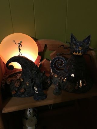 Nightmare Before Christmas Hawthorne Village Cat House And Hill Lamps