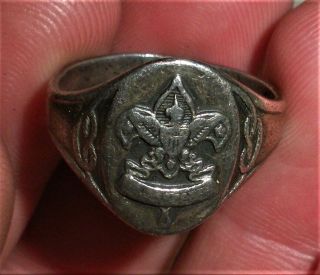Antique C.  1940 Boy Scouts Of America Sterling Silver Ring Great Design Vafo