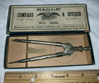 Antique Eagle Compass Divider No 569 Pencil School Tool W/ Box Fountain Pen Nib