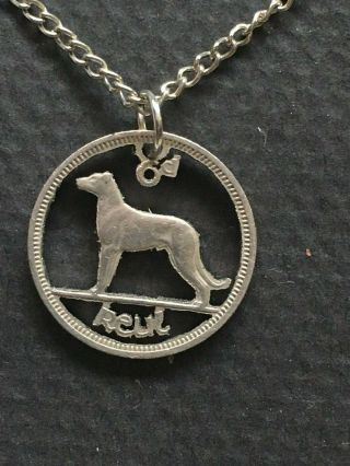 Ireland Cut Coin Pendant Vintage Irish Wolfhound Dog