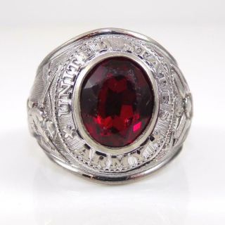 Heavy Vintage Sterling Silver Red Stone Us Army Military Class Ring Sz 11.  5 Lfe3