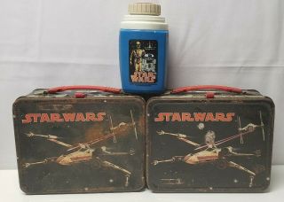 Two Vtg 1977 Star Wars Metal Lunch Box - 1 Thermos - Episode Iv A Hope